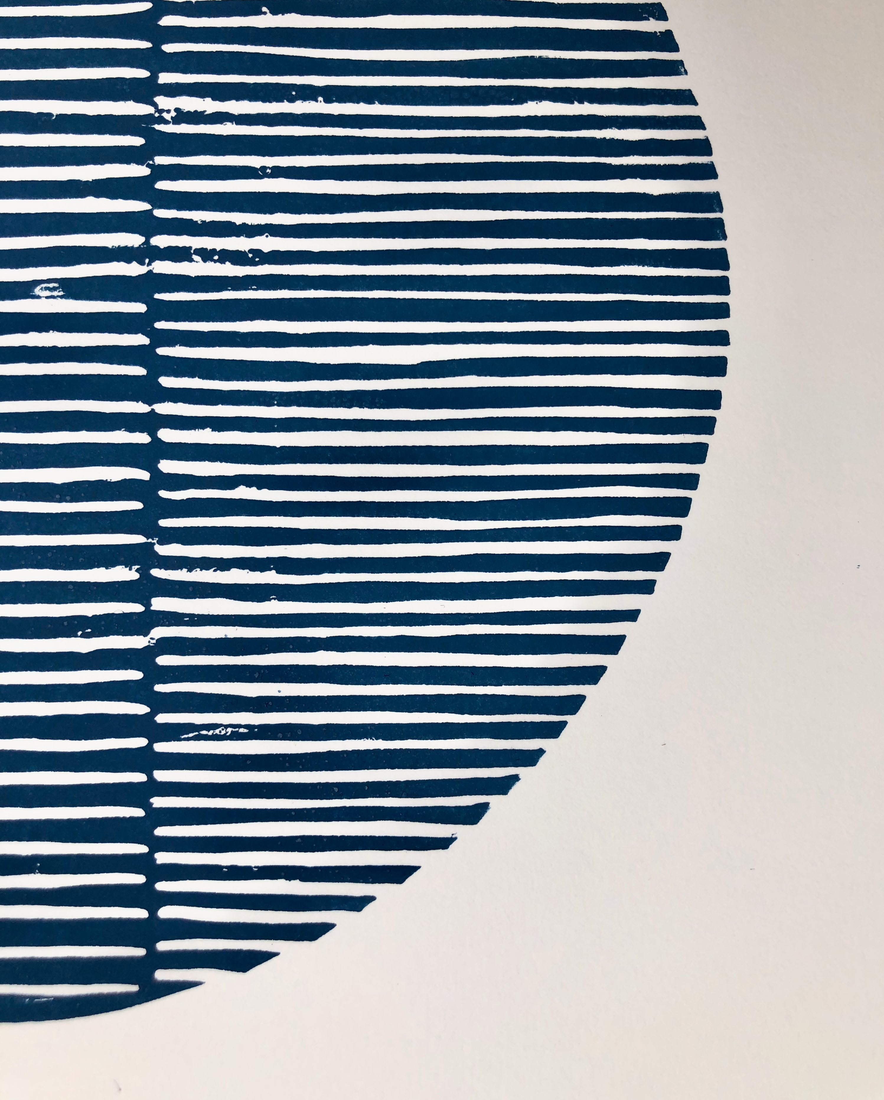 Block Print Artwork  - "Two Open Circles Marine and Navy Blue"