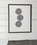Block Print Artwork Framed - "Vertical Three Open Circles"