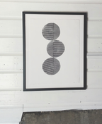 Block Print Artwork Framed - "Vertical Three Open Circles"